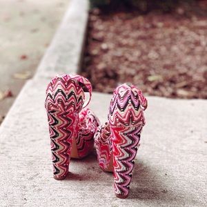 Pink & Yellow Missoni Print Ankle Strap Platforms